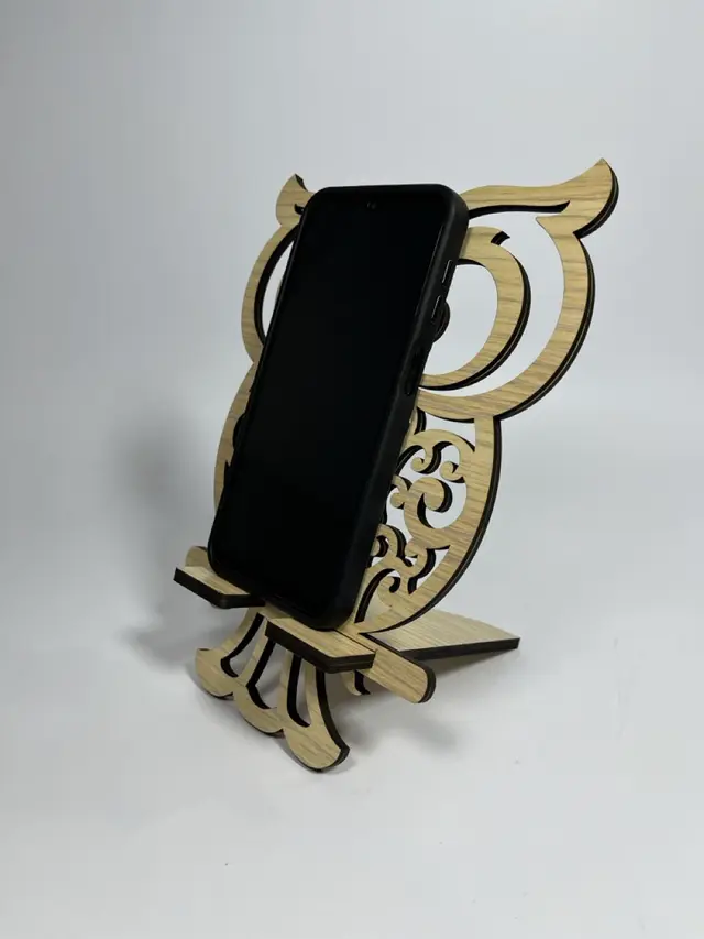 استند موبایل چوبی طرح جغد مدل TH_66741