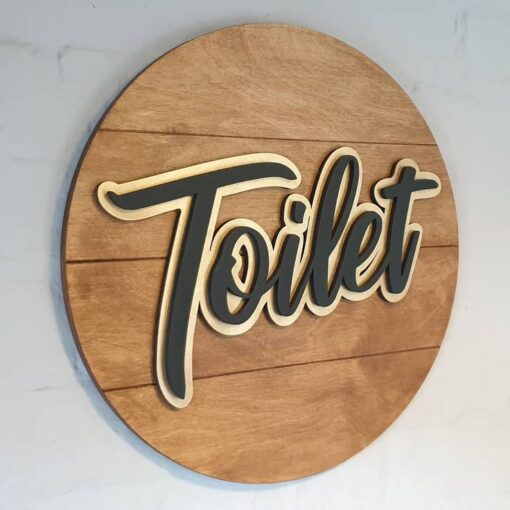 پلاک چوبی دایره‌ای طرح Toilet مدل TH_33155