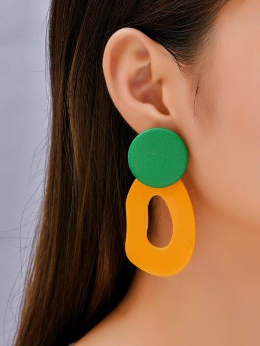 گوشواره مینیمال سبز و نارنجی مدل TH_55020