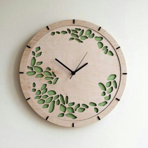 ساعت دیواری چوبی طرح برگ مدل TH_91782
