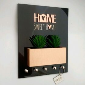 آویز کلید با گل مصنوعی طرح Home مدل TH_69765