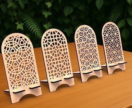 استند موبایل چوب سه‌لایه هندسی مدل TH_51637